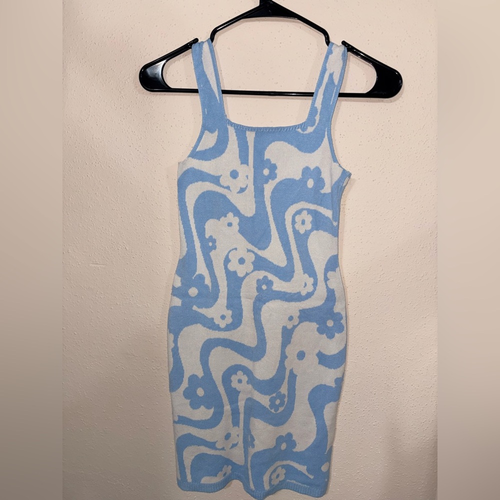 Hollister Blue and Cream Patterned Mini Dress